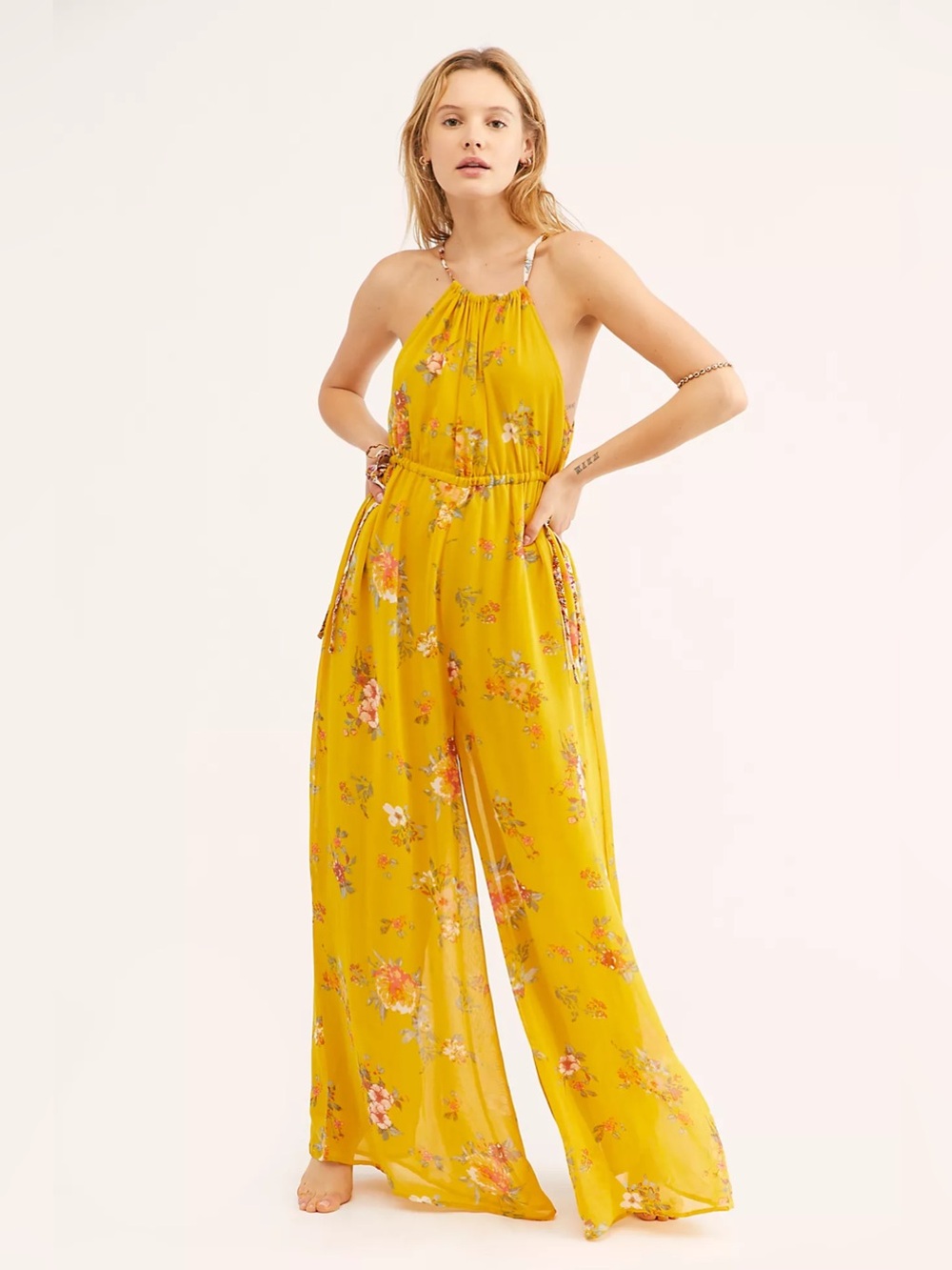 Free People Georgia Jumpsuit Size Small Floral Boho Cottagecore Summer Vacation